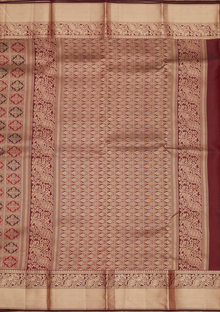 Dark Maroon Zariwork Pure Silk Saree