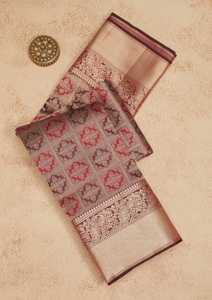Dark Maroon Zariwork Pure Silk Saree