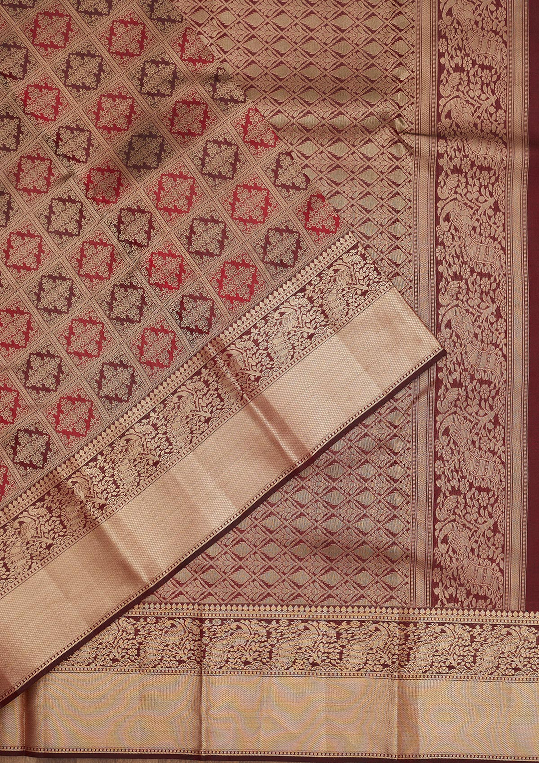 Dark Maroon Zariwork Pure Silk Saree