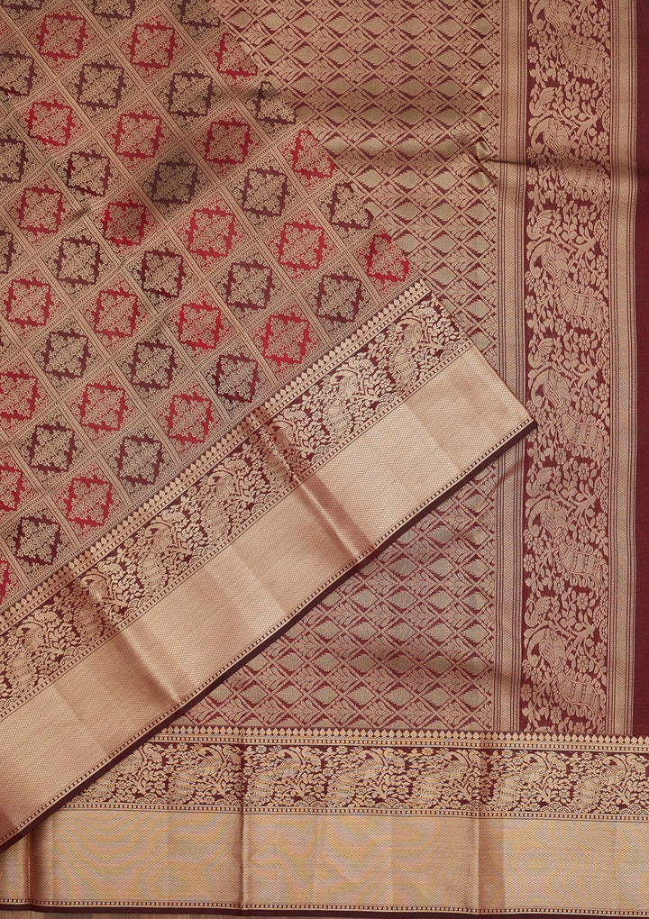 Dark Maroon Zariwork Pure Silk Saree