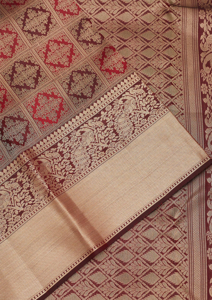 Dark Maroon Zariwork Pure Silk Saree