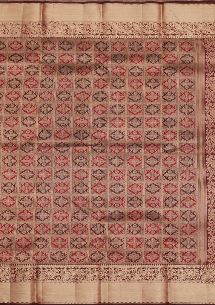 Dark Maroon Zariwork Pure Silk Saree
