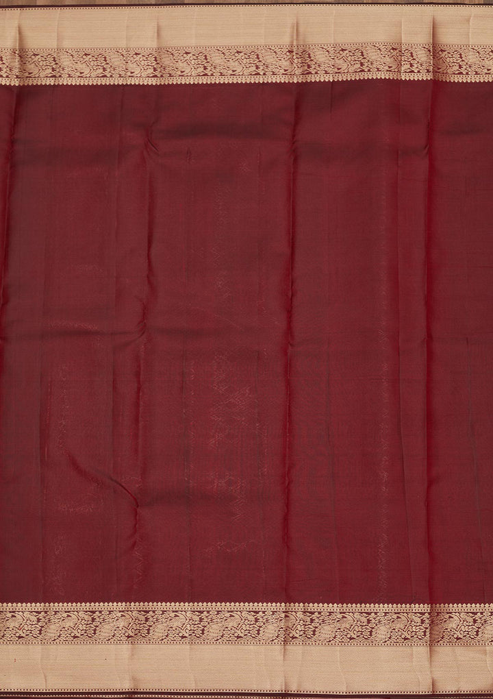 Dark Maroon Zariwork Pure Silk Saree