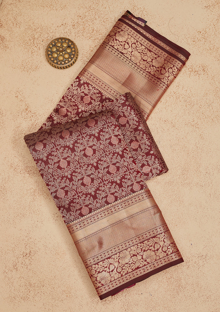 Dark Maroon Zariwork Pure Silk Saree