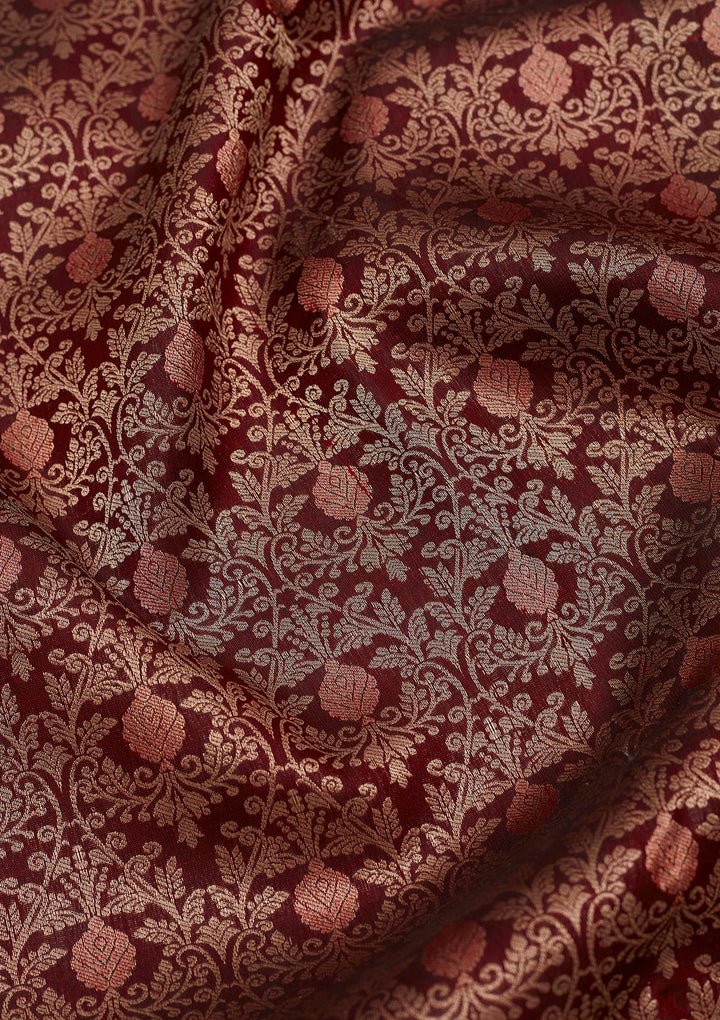 Dark Maroon Zariwork Pure Silk Saree