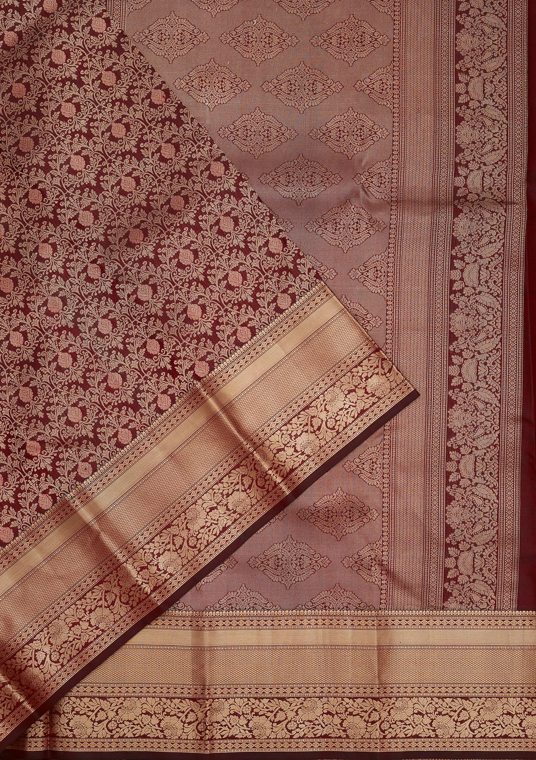 Dark Maroon Zariwork Pure Silk Saree