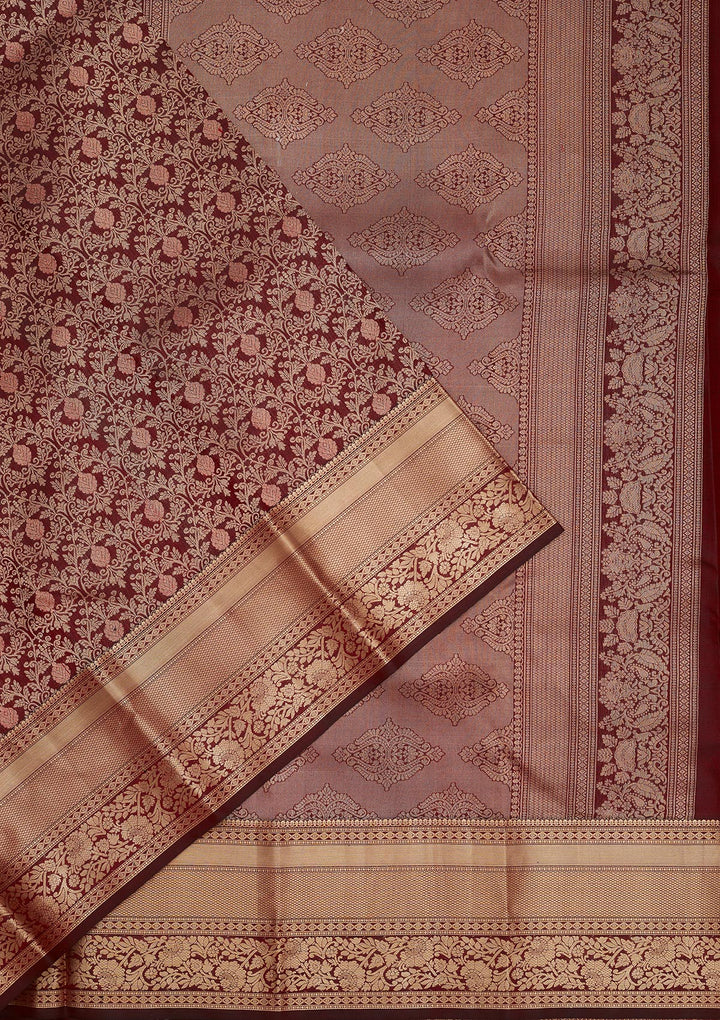 Dark Maroon Zariwork Pure Silk Saree