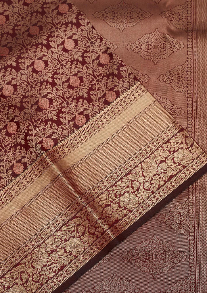 Dark Maroon Zariwork Pure Silk Saree