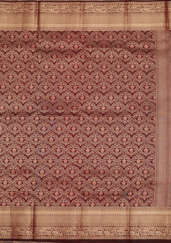 Dark Maroon Zariwork Pure Silk Saree
