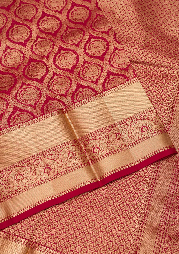 Dark Maroon Zariwork Pure Silk Saree