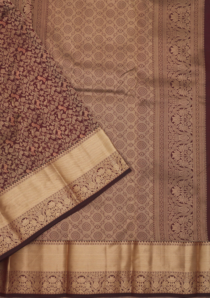 Dark Maroon Zariwork Pure Silk Saree