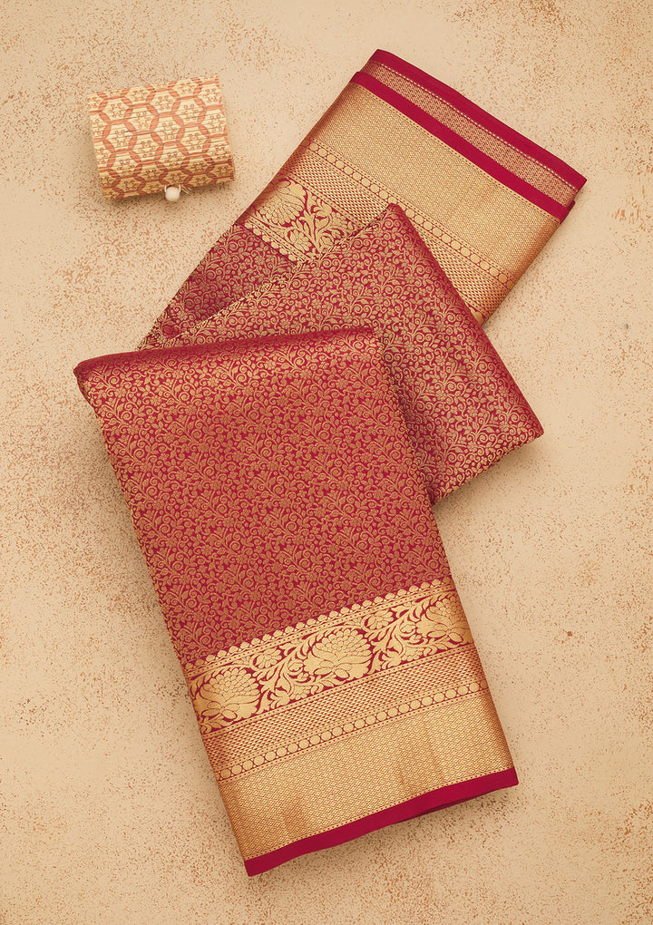 Dark Maroon Zariwork Pure Silk Saree