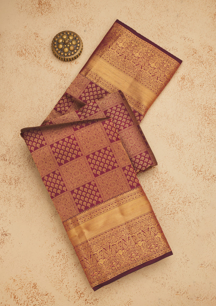 Dark Maroon Zariwork Pure Silk Saree