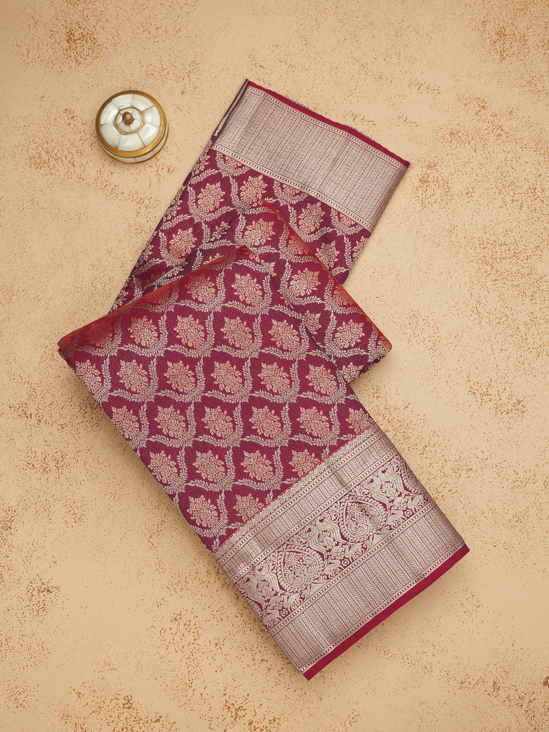 Dark Maroon Zariwork Pure Silk Saree