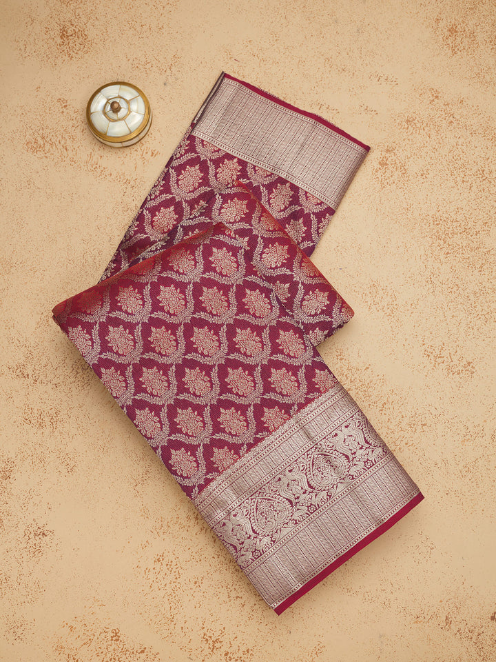 Dark Maroon Zariwork Pure Silk Saree