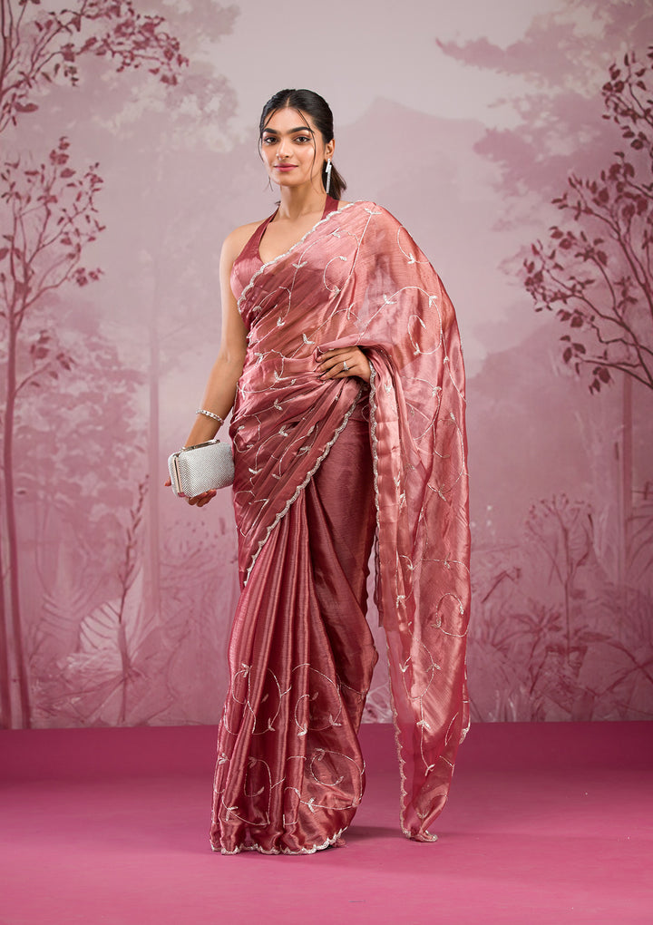 Onion Pink Cutdana Georgette Saree