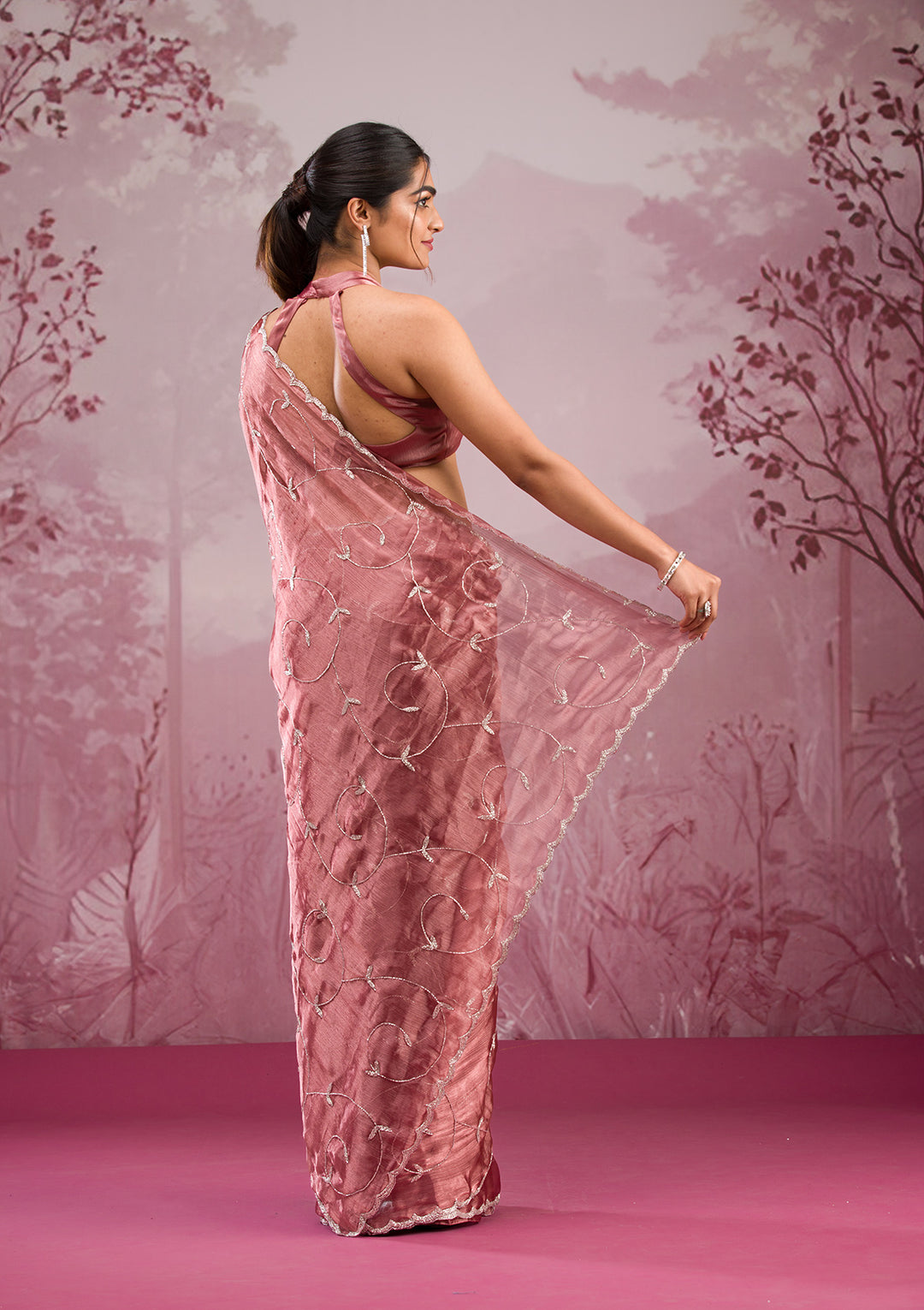 Onion Pink Cutdana Georgette Saree