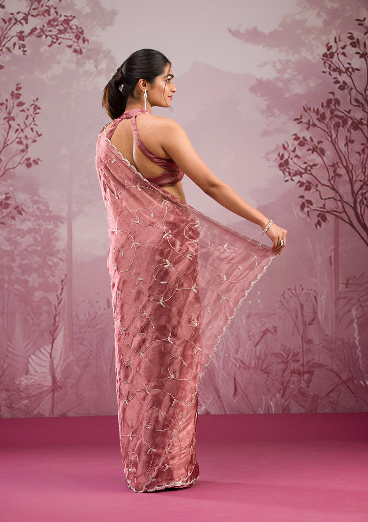 Onion Pink Cutdana Georgette Saree