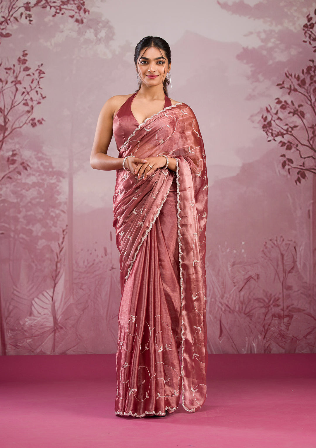 Onion Pink Cutdana Georgette Saree