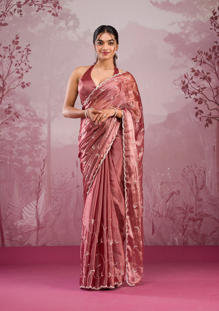 Onion Pink Cutdana Georgette Saree