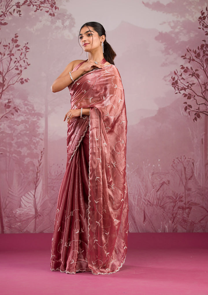 Onion Pink Cutdana Georgette Saree