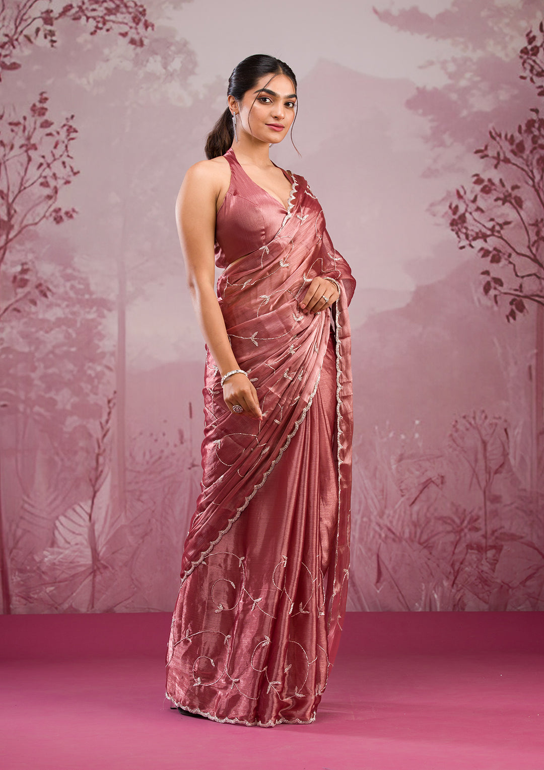 Onion Pink Cutdana Georgette Saree