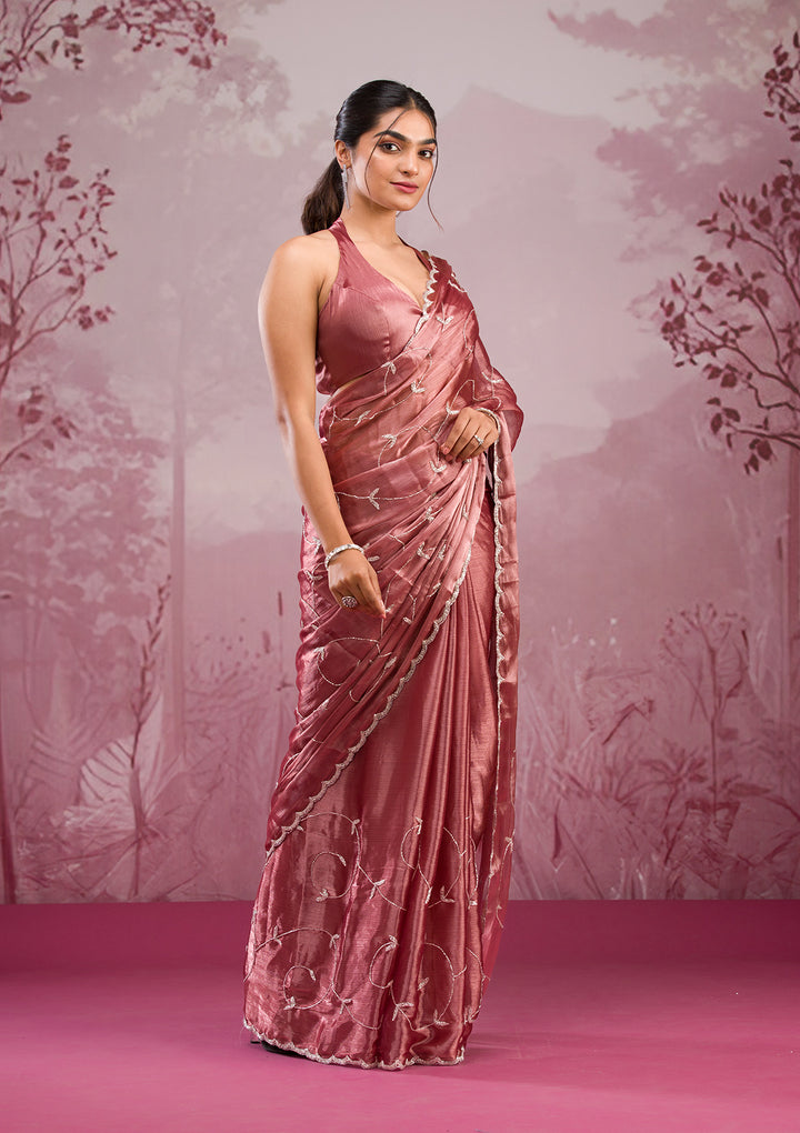Onion Pink Cutdana Georgette Saree