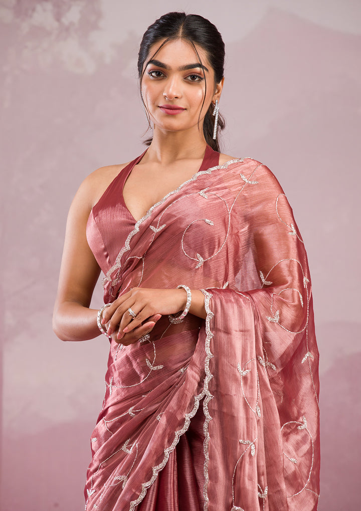 Onion Pink Cutdana Georgette Saree