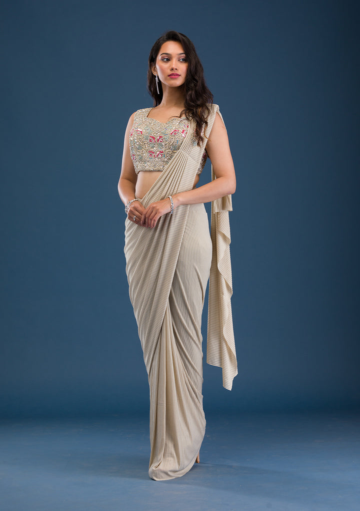 Gold Cutdana Lycra Readymade Saree
