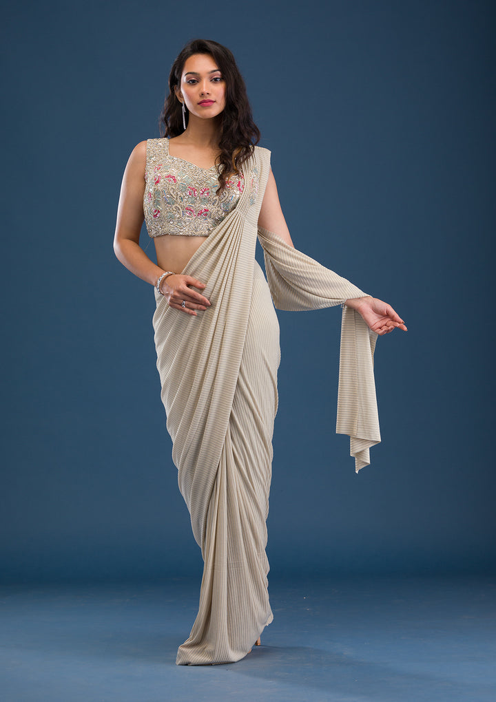 Gold Cutdana Lycra Readymade Saree