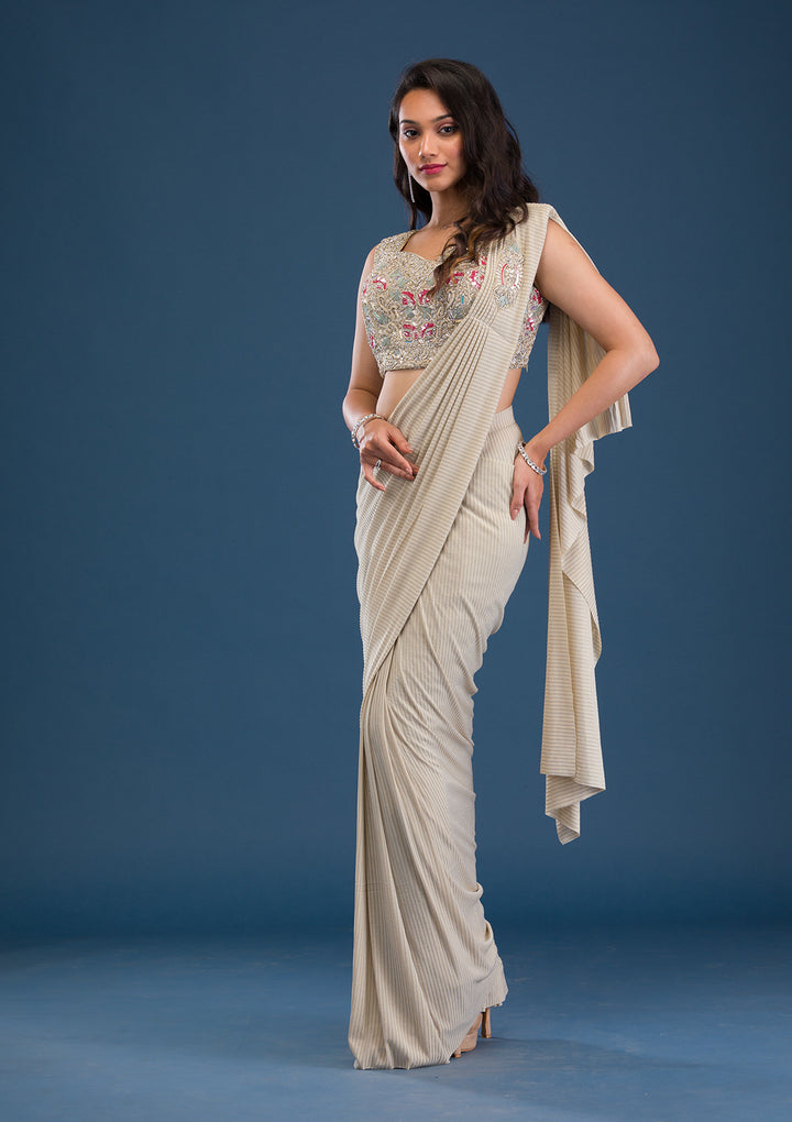 Gold Cutdana Lycra Readymade Saree