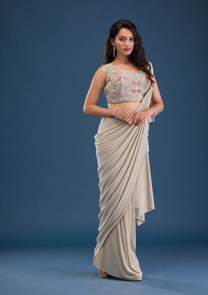 Gold Cutdana Lycra Readymade Saree