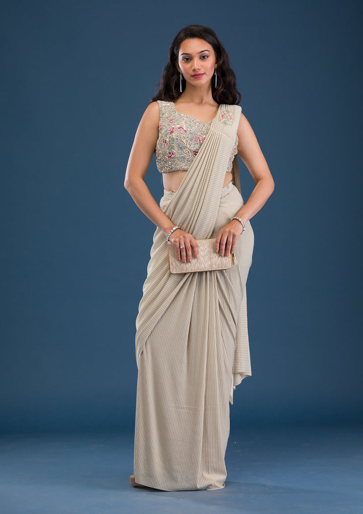 Gold Cutdana Lycra Readymade Saree