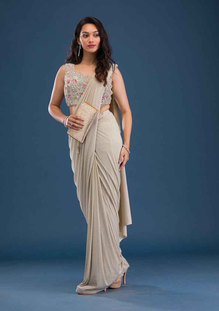 Gold Cutdana Lycra Readymade Saree