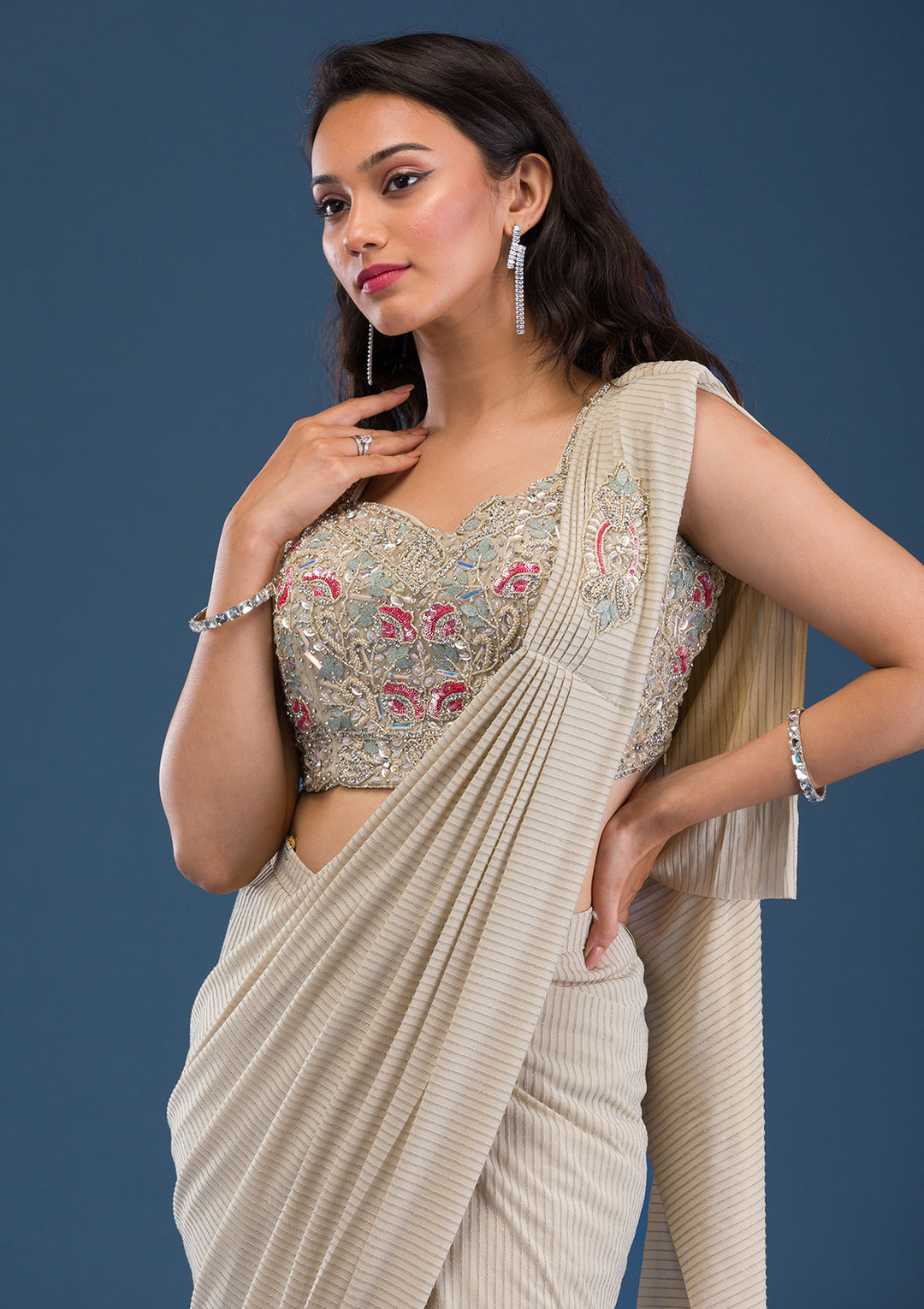 Gold Cutdana Lycra Readymade Saree