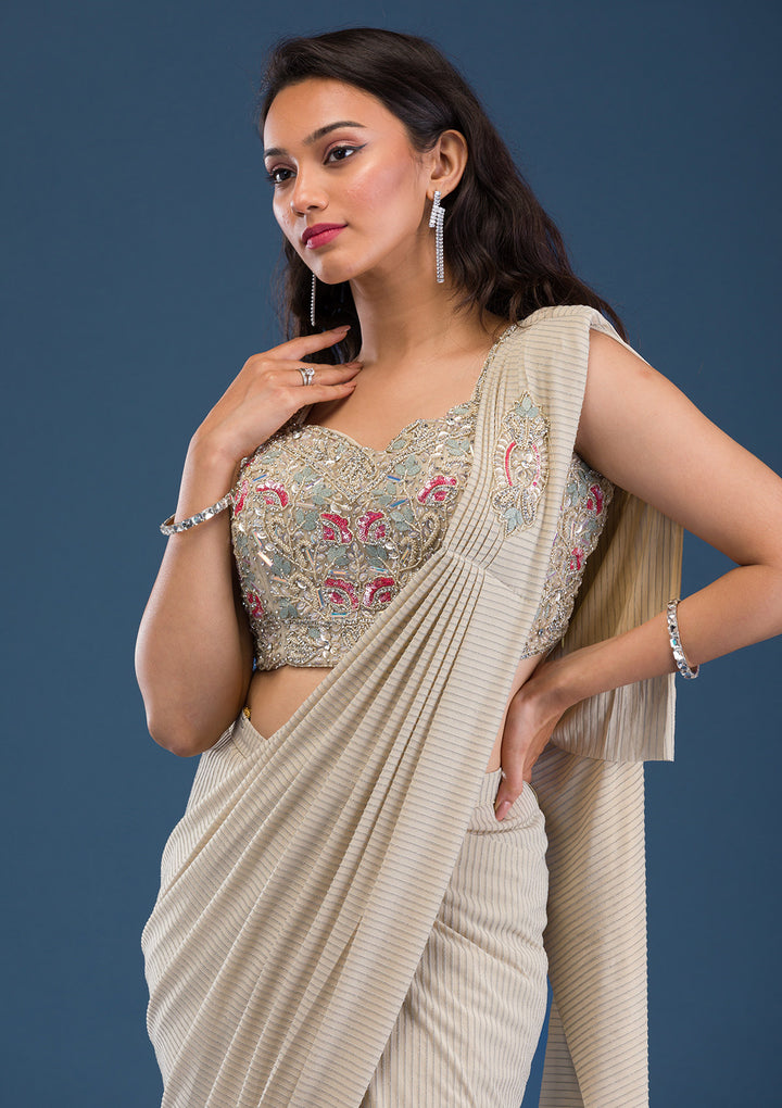 Gold Cutdana Lycra Readymade Saree