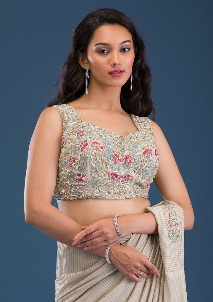Gold Cutdana Lycra Readymade Saree