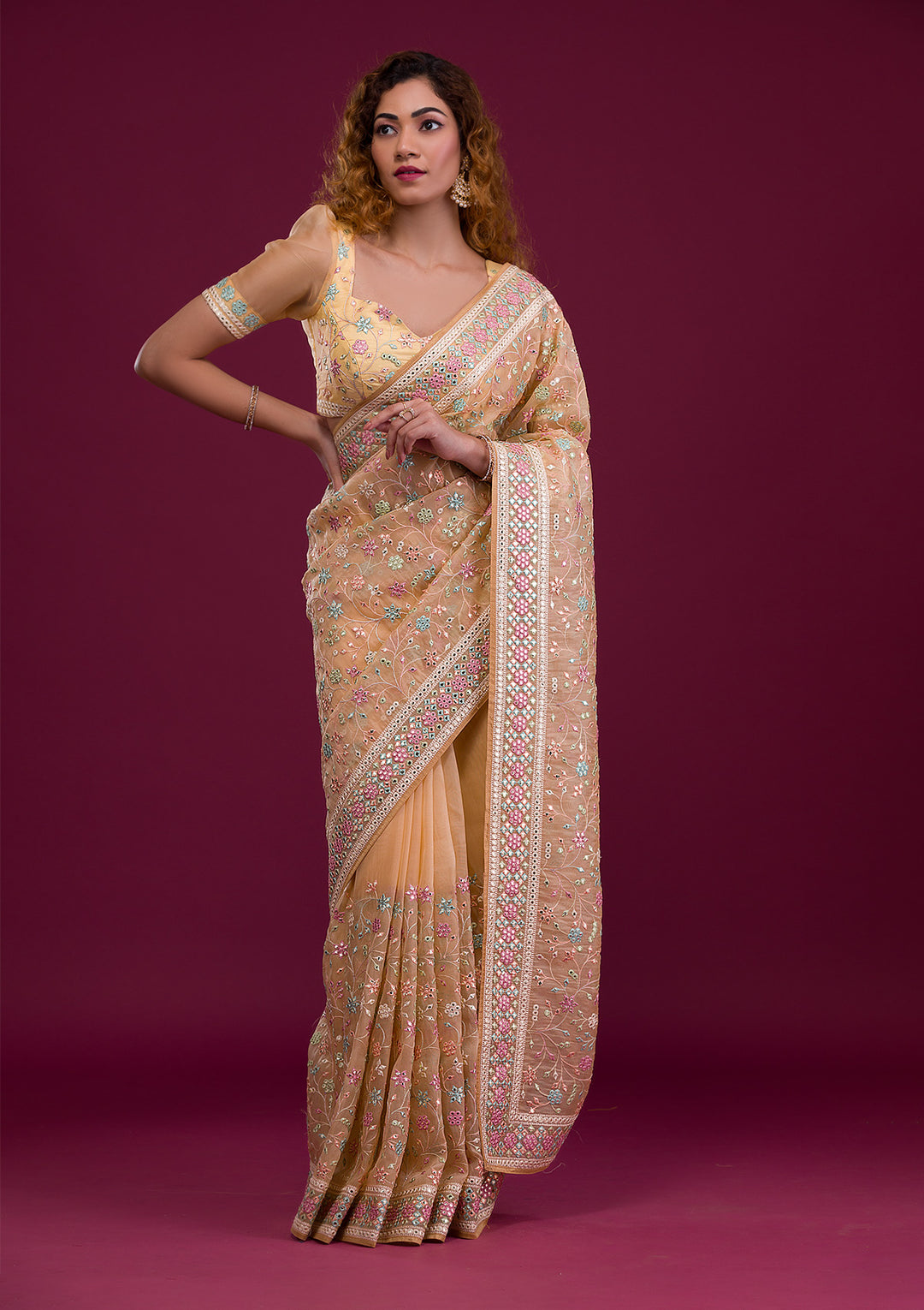 Gold Gotapatti Shimmer Georgette Saree