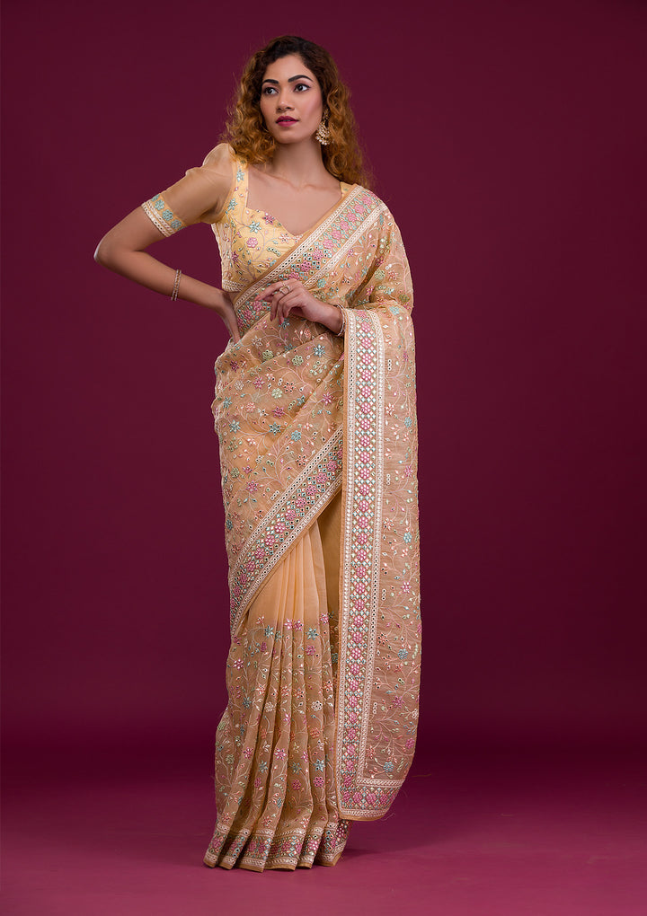 Gold Gotapatti Shimmer Georgette Saree