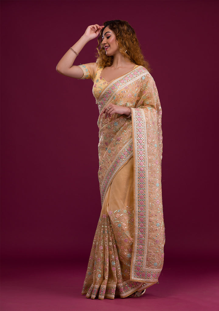 Gold Gotapatti Shimmer Georgette Saree