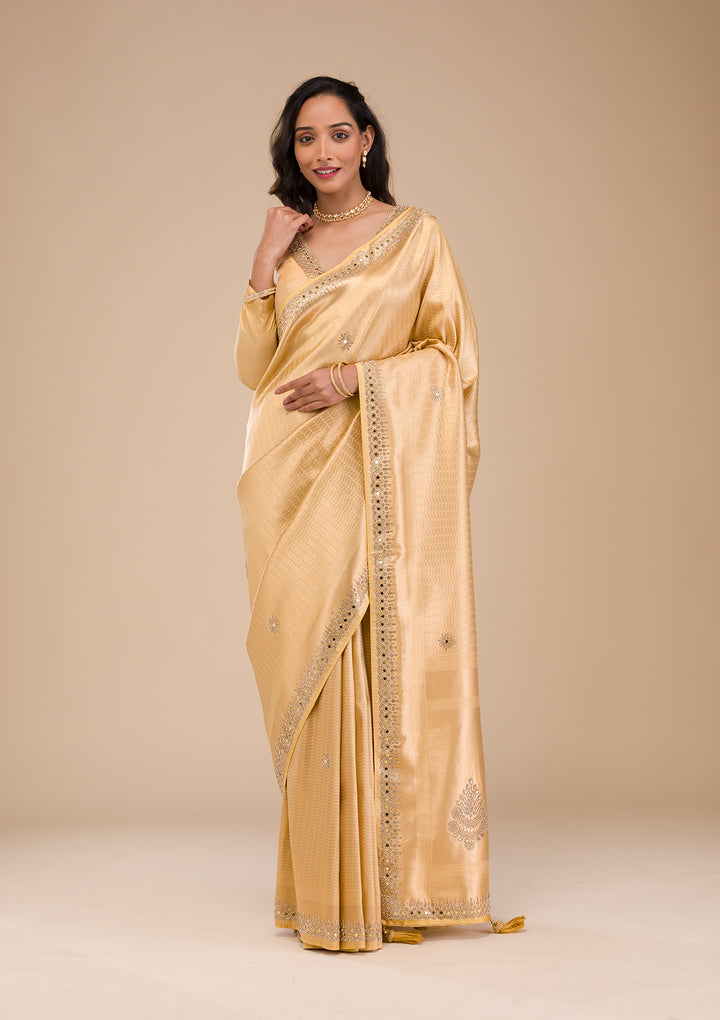 Gold Mirrorwork Soft Silk Saree
