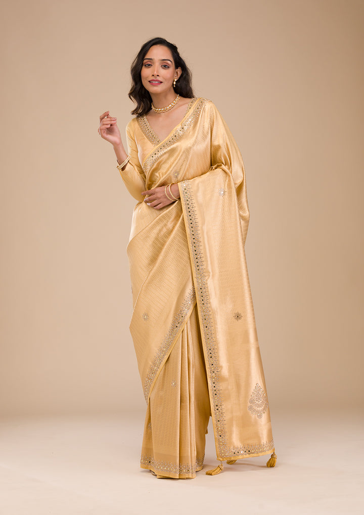 Gold Mirrorwork Soft Silk Saree