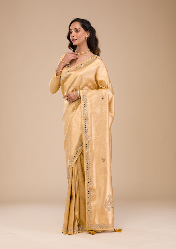 Gold Mirrorwork Soft Silk Saree