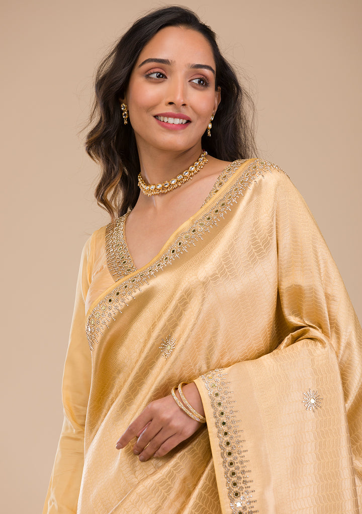 Gold Mirrorwork Soft Silk Saree