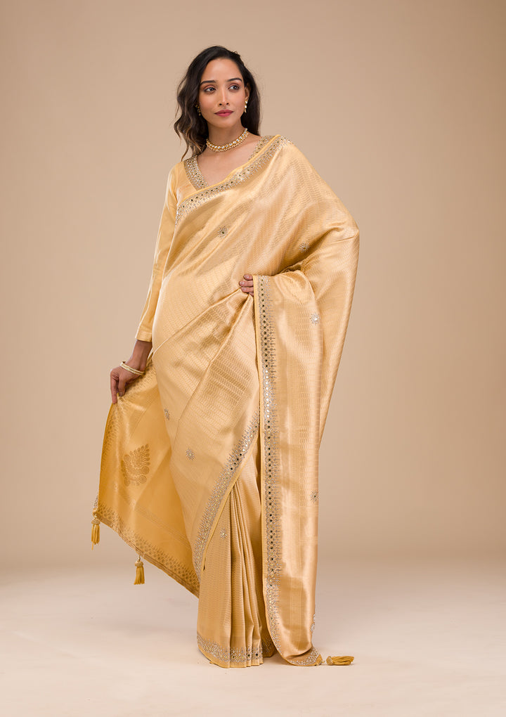 Gold Mirrorwork Soft Silk Saree