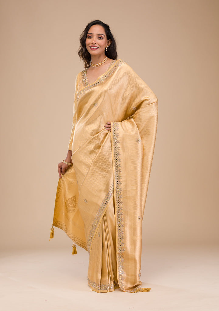 Gold Mirrorwork Soft Silk Saree
