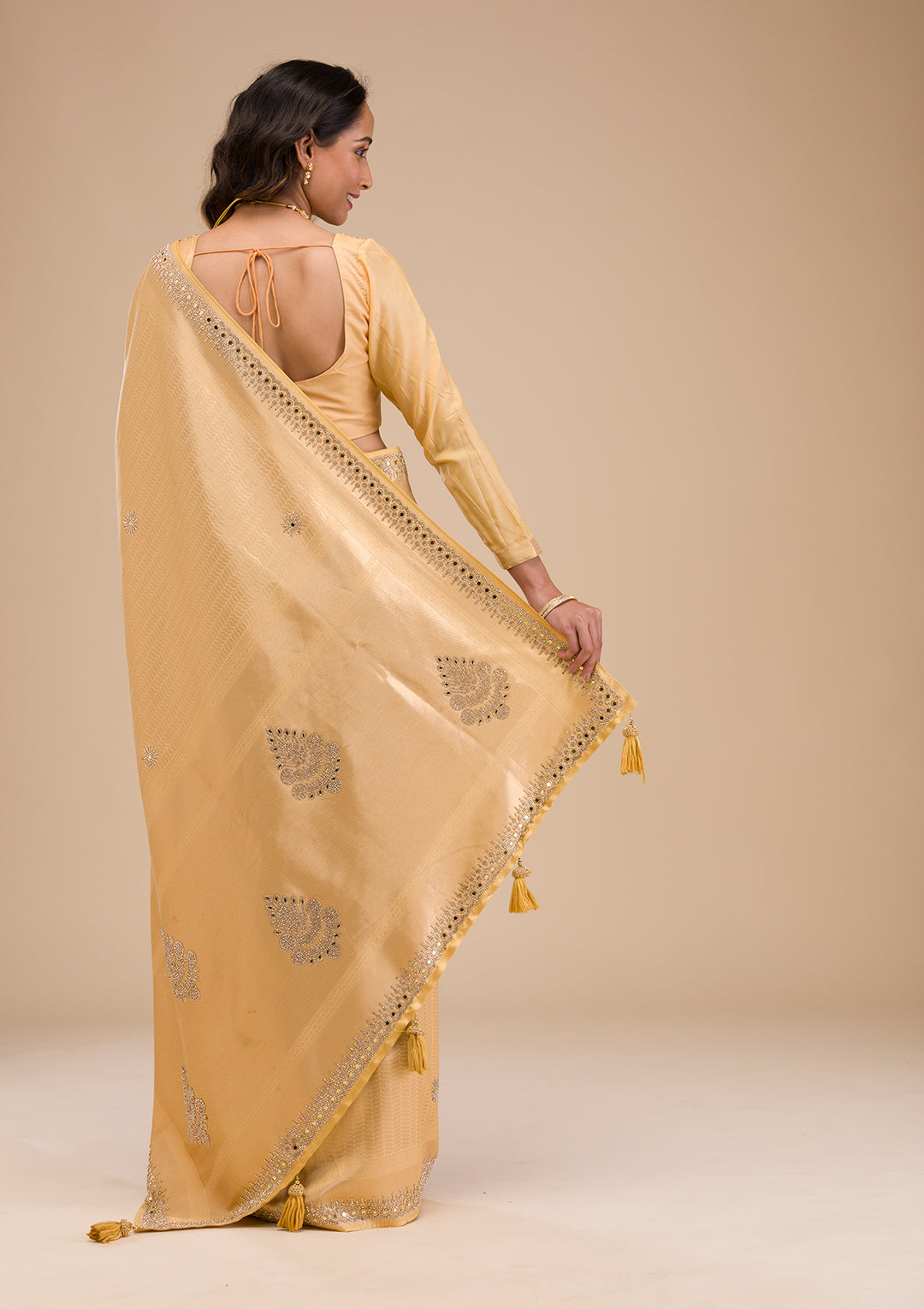 Gold Mirrorwork Soft Silk Saree