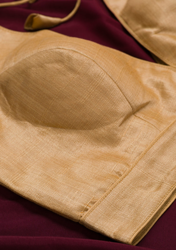 Gold Plain Raw Silk Blouse