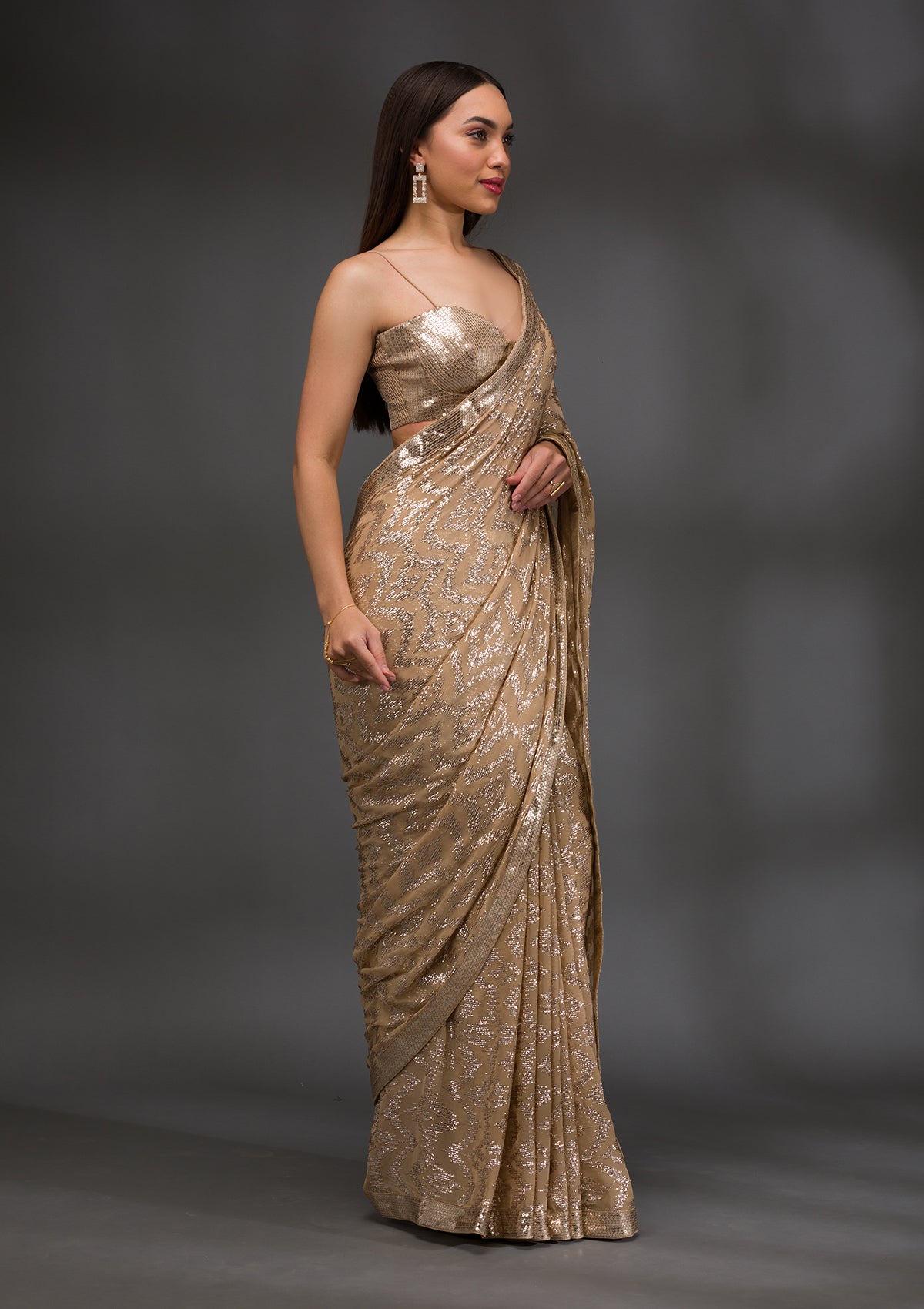 Buy Gaurav Gupta Pink Georgette Embellished Saree Gown Online | Aza Fashions