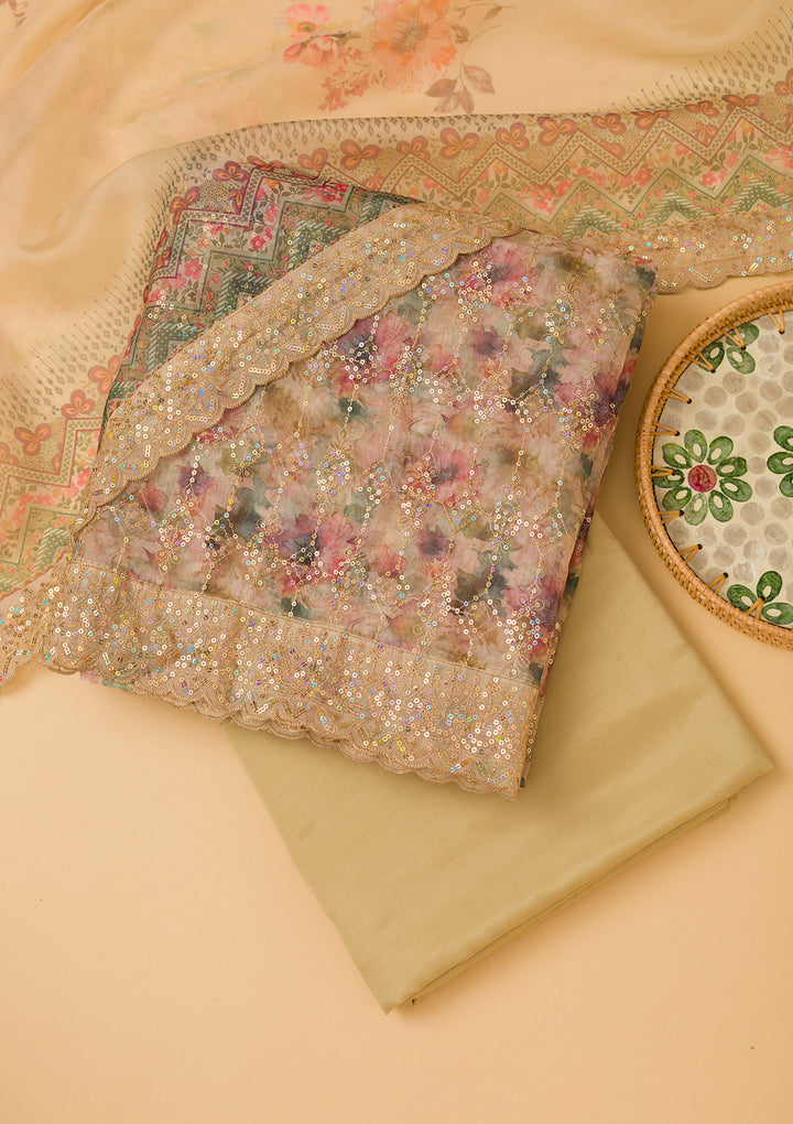 Gold Sequins Organza Unstitched Salwar Suit